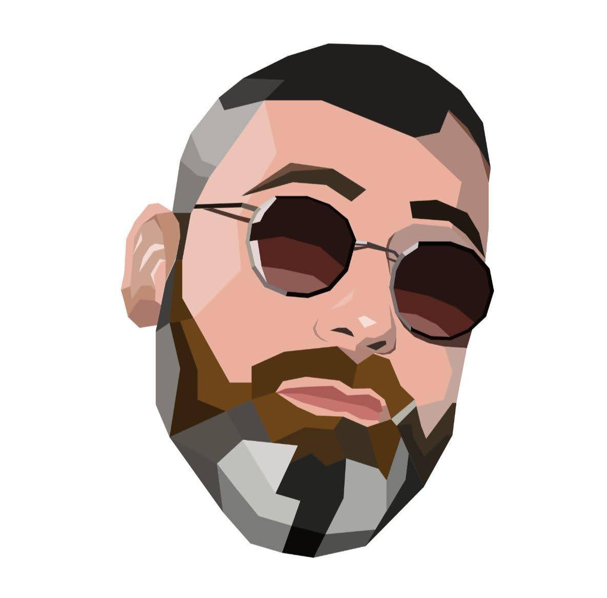 Digitales Low-Poly-Portrait des Musikers Sido mit Sonnenbrille