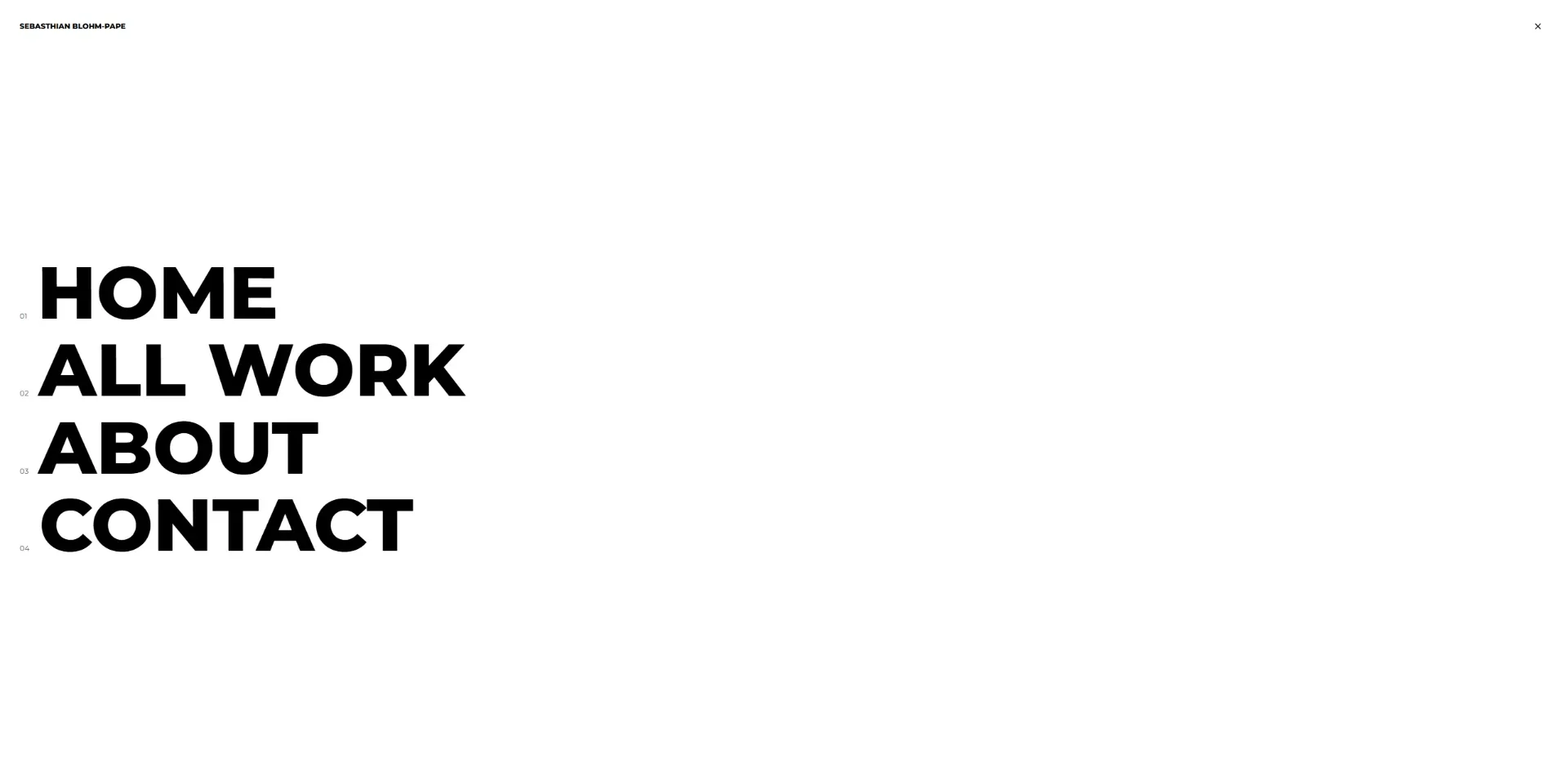 Reduzierte Menüansicht der Portfolio-Website von Sebasthian Blohm-Pape