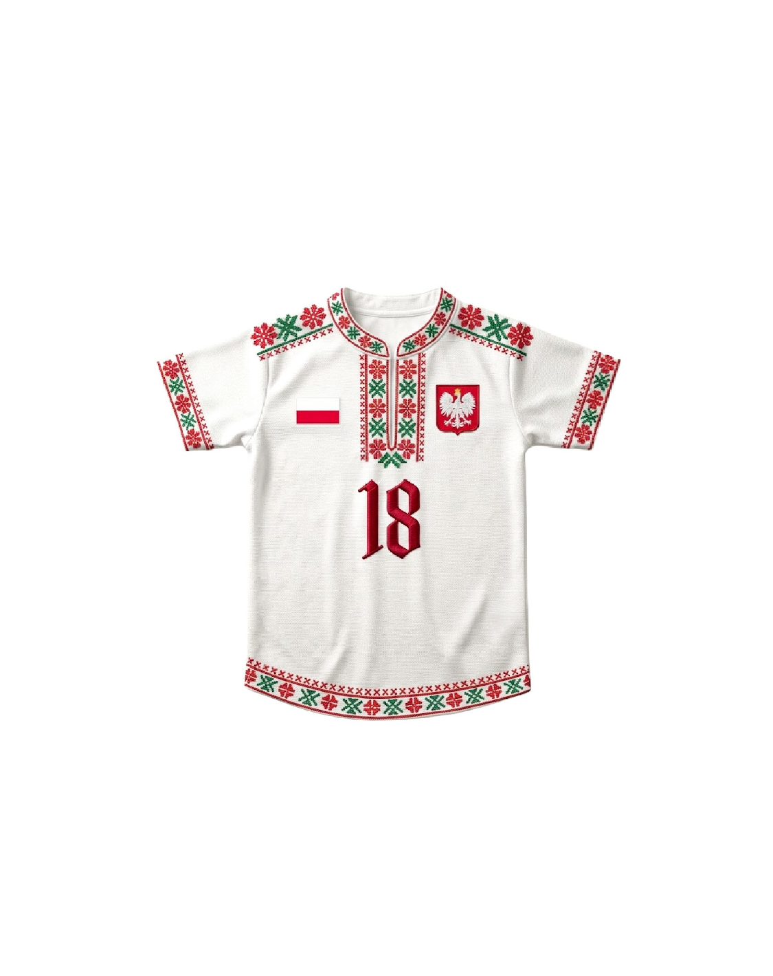 Preisgekrönter Trikot-Entwurf Polska mit traditionellen Folklore-Mustern für das Adobe-Gewinnspiel