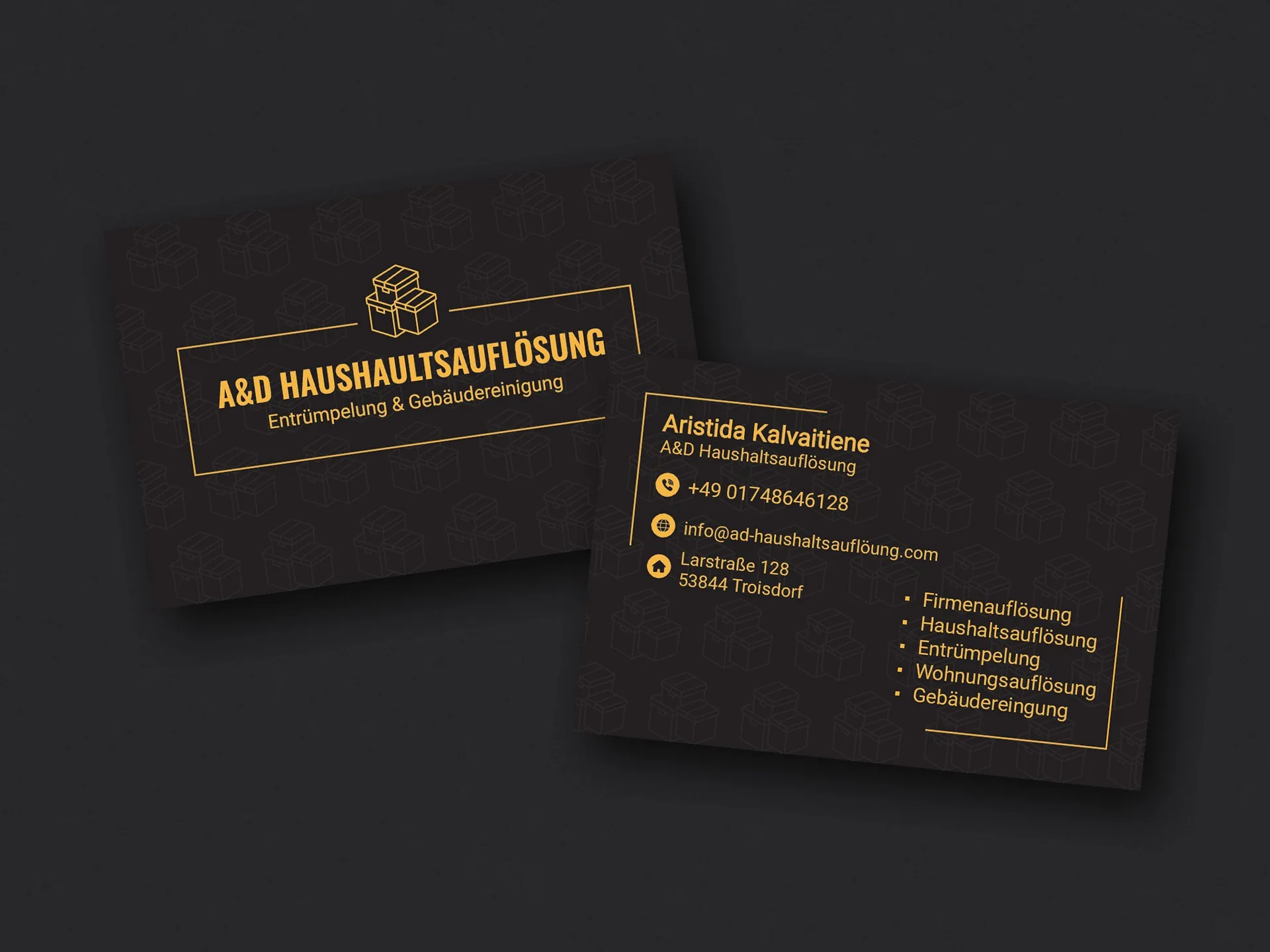 Visitenkarten Printdesign für AD-Haushaltsauflösung Troisdorf