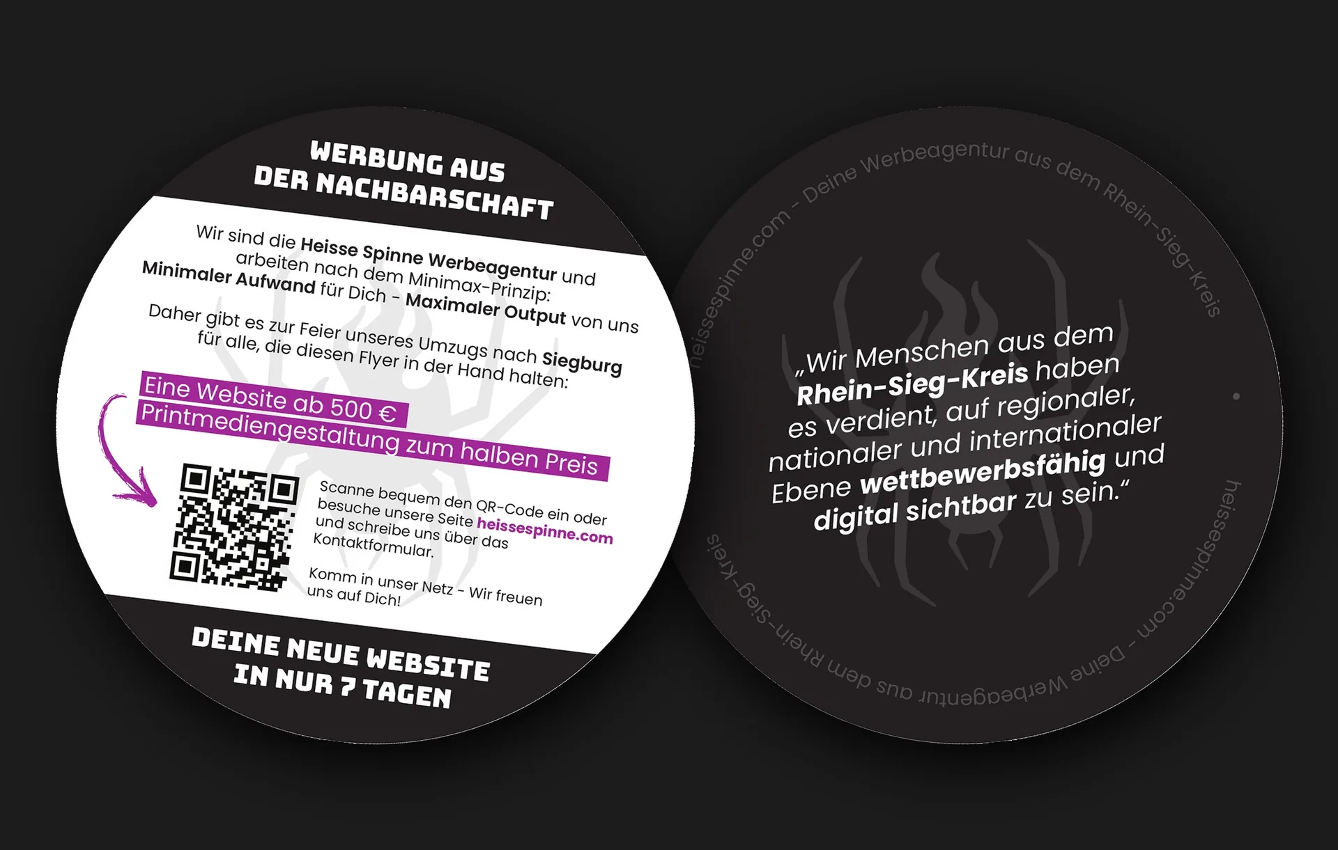 Werbeagentur Flyer Design für Heisse Spinne Rhein-Sieg