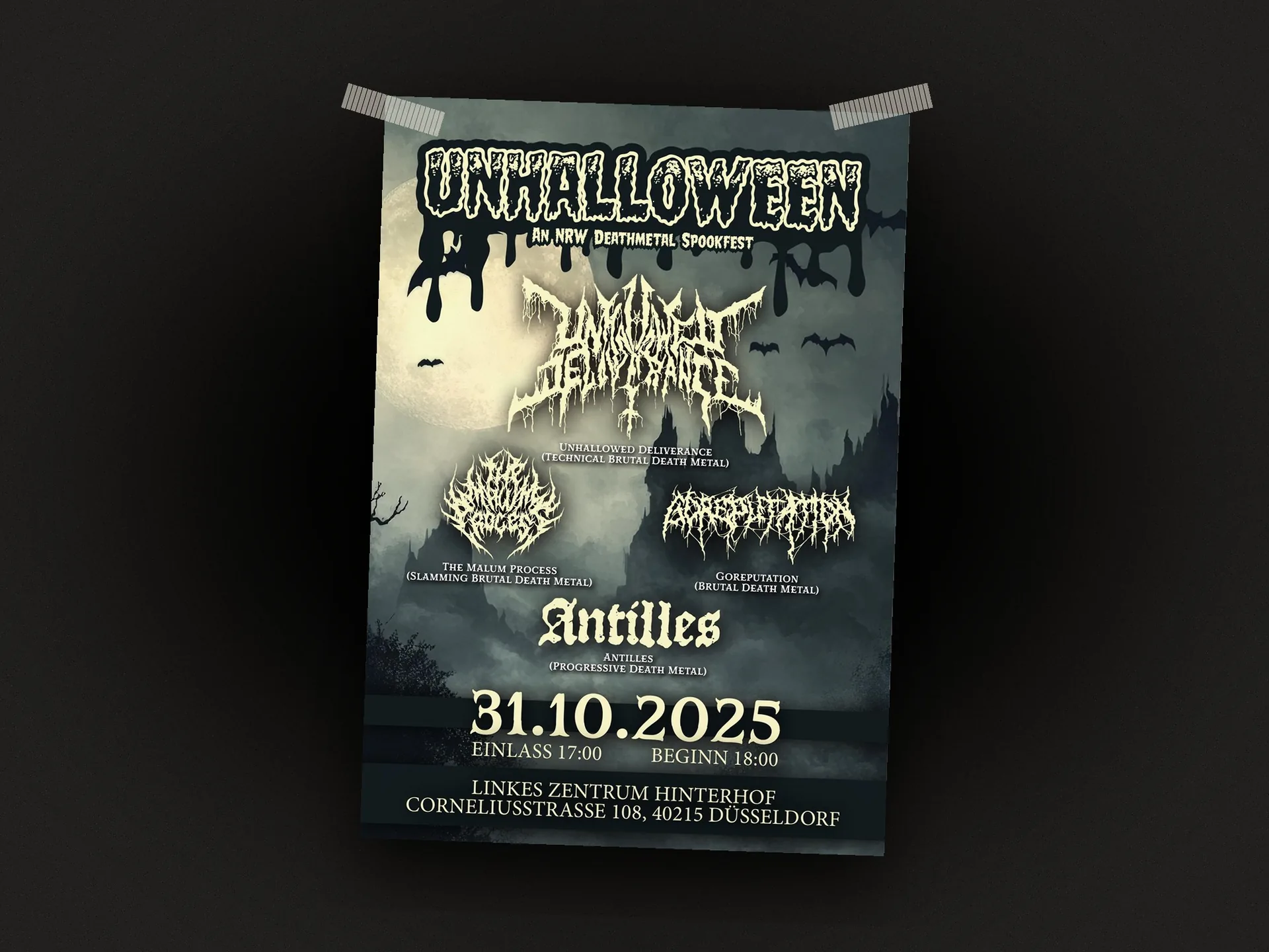 Konzertplakat Design im klinisch-medizinischen Stil für Unhallowed Deliverance