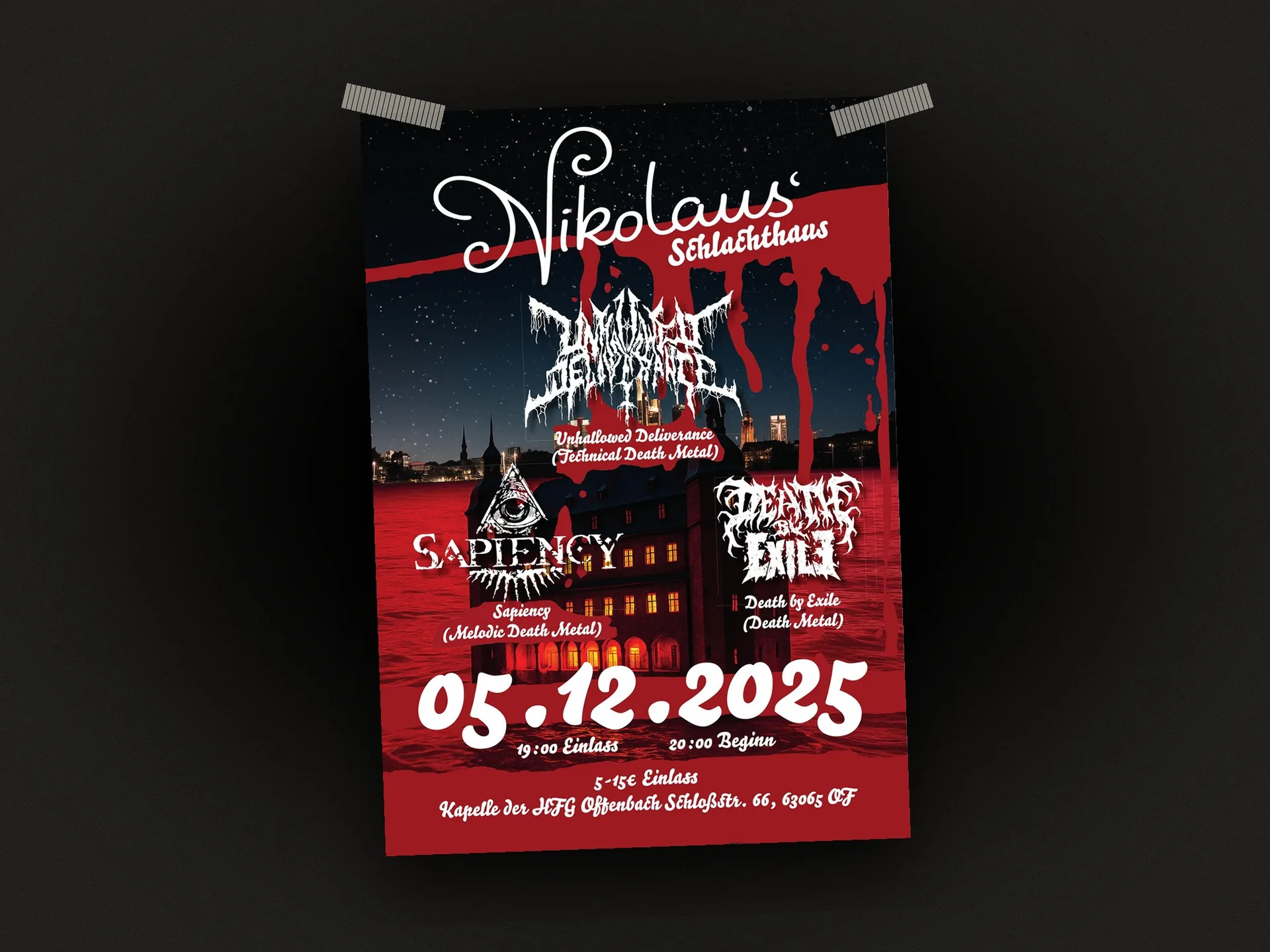 Festival Poster mit roher Typografie für Technical Death Metal Band Unhallowed Deliverance
