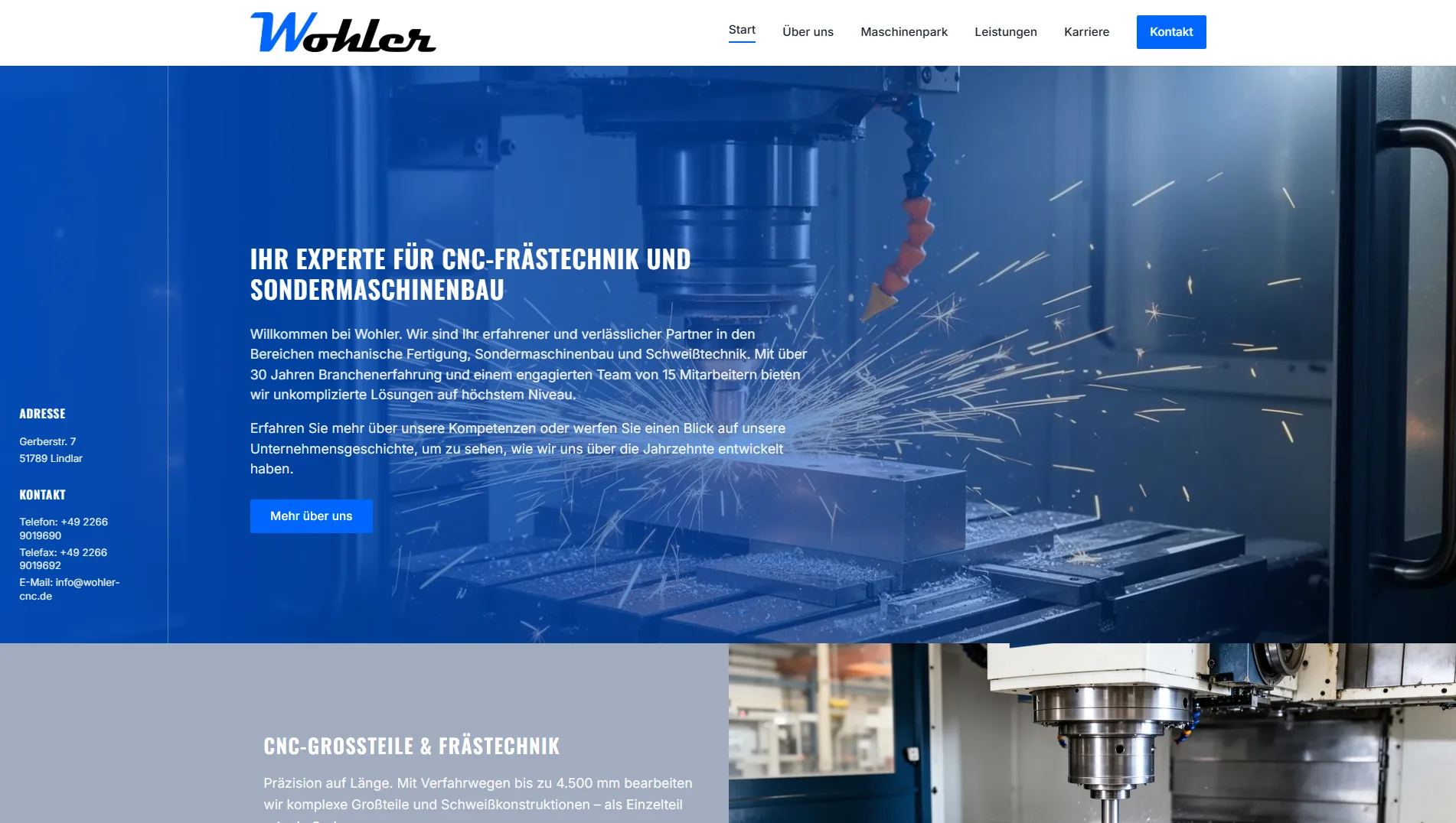 Corporate Website Design Mockup für Wohler-CNC Sondermaschinenbau aus Lindlar